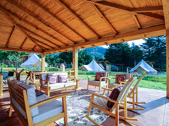 Aerial view of glamping tents at Attessi Lodge